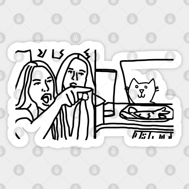 Woman Yelling at Cat Meme Humor Line Drawing Sticker by ellenhenryart